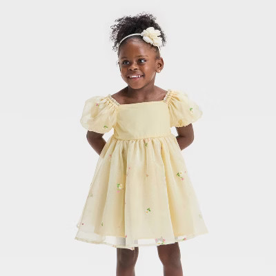 Audrey Camille Toddler Girls' Bell Sleeve Floral Tulle Dress - Yellow 2T | Target
