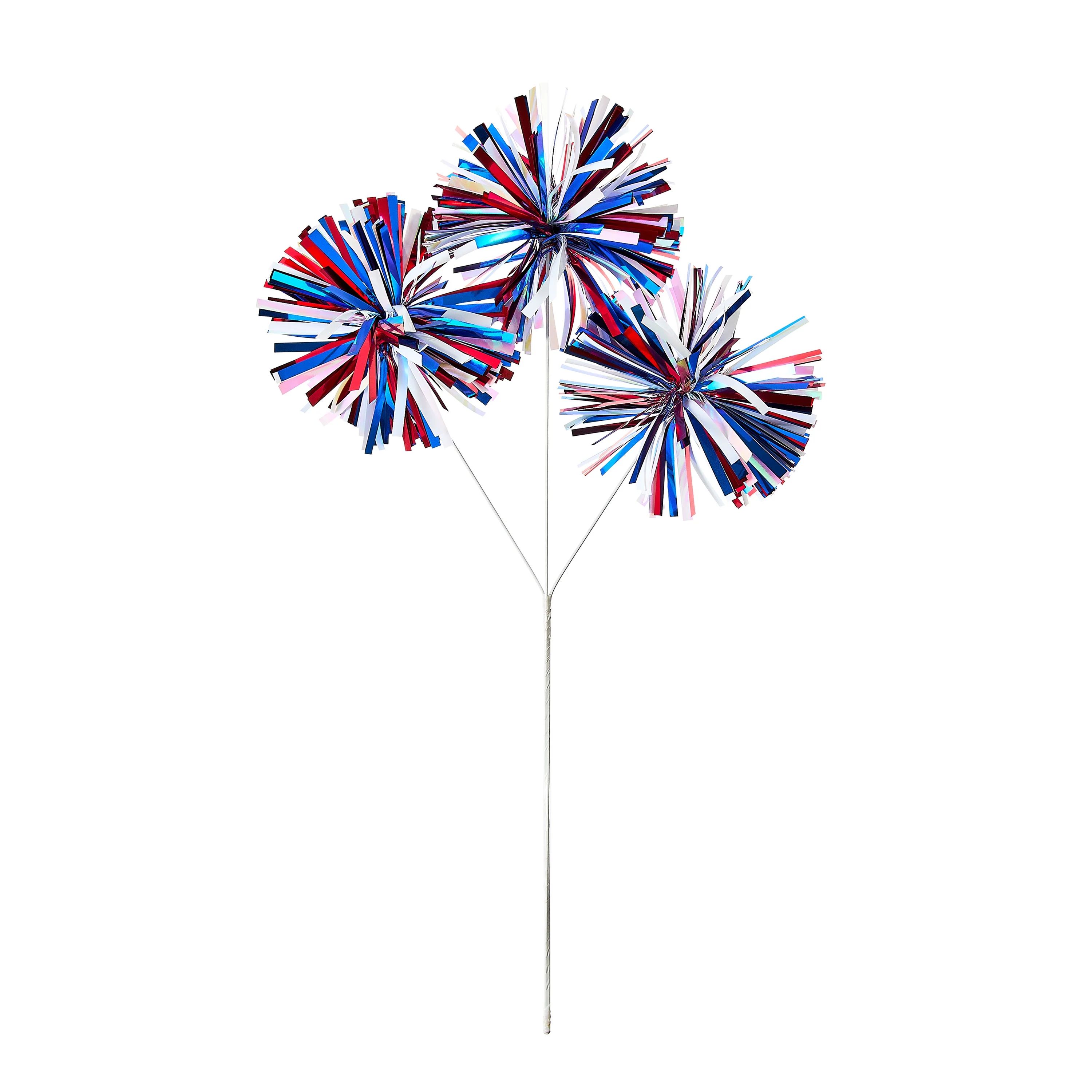 Patriotic Red, White, Blue Pom Pom Spray Pick, 16 in, by Way To Celebrate - Walmart.com | Walmart (US)