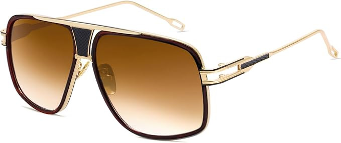 Oversized 70s Aviator Sunglasses for Men Disco Sun Glasses Cool Designer Tinted Shades Gold Alloy... | Amazon (US)