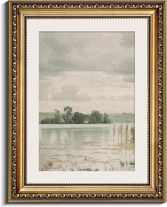 InSimSea Retro Gold Framed Wall Art, Home Room Esrum Lake Vintage Wall Decor, Canvas Print Artwor... | Amazon (US)