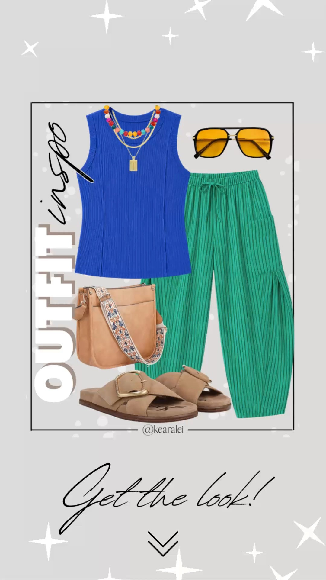 Summer outfits back to school outfits fall outfits women casual outfit cool mom outfit Free People inspired outfit look for less Amazon fashion affordable outfits bright blue tank top sleeveless top with raw hem details y2k top with kelly green striped linen wide leg harem barrel flowy boho pants elastic waist drawstring barrel leg linen pants tan brown suede leather Sam Edelman Darla sandals slides look for less strappy buckle sandals slides shoes boho outfit casual mom outfit momiform mom style midsize outfit tan leather crossbody purse with embroidered strap chunky beaded necklaces layered with gold jewelry necklaces retro yellow orange aviator sunglasses || #freepeople #boho #amazon #walmart #target #spring #summerr 
.
.
deals sales sale alert Amazon fashion, teacher outfits, business casual, casual outfits, neutrals, street style, Midi skirt, Maxi Dress, Swimsuit, Bikini, Travel, skinny Jeans, Puffer Jackets, Concert Outfits, Cocktail Dresses, Sweater dress, Sweaters, cardigans Fleece Pullovers, hoodies, button-downs, Oversized Sweatshirts, Jeans, High Waisted Leggings, dresses, joggers, fall Fashion, winter fashion, leather jacket, Sherpa jackets, Deals, shacket, Plaid Shirt Jackets, apple watch bands, lounge set, Date Night Outfits, Vacation outfits, Mom jeans, shorts, sunglasses, Disney outfits, Romper, jumpsuit, better with Airport outfits, biker shorts, Weekender bag, plus size fashion, Chardonnay Stanley cup tumbler, boots booties tall over the knee, ankle boots, Chelsea boots, combat boots, pointed toe, chunky sole, heel, high heels, mules, clogs, sneakers, slip on shoes, Nike, adidas, vans, dr. marten’s, ugg slippers, golden goose, sandals, loafers, Birkenstocks, Steve Madden Target, Abercrombie and fitch

#LTKootd #LTKSeasonal #LTKSaleAlert