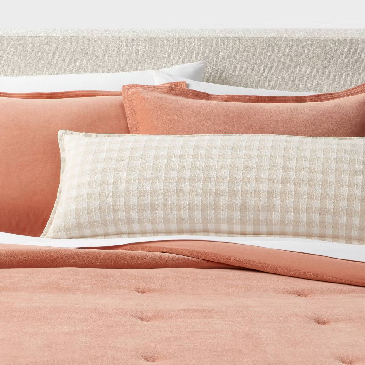 Gingham OS Oblong Dec Pillow Khaki/Ivory - Threshold™: Cotton Rectangle Lumbar Support, Indoor ... | Target