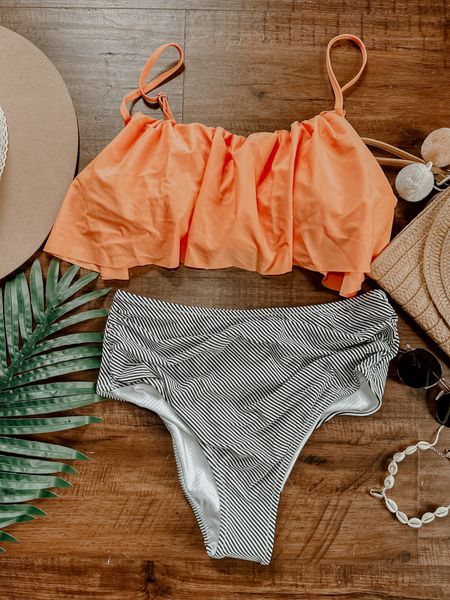 Flowy two piece bathing suit. Amazon flowy two piece swimsuit. Tankini style bikini. More mid/full coverage bottoms and flowy peachy orange top. Runs TTS

#LTKSeasonal #LTKswim #LTKtravel
