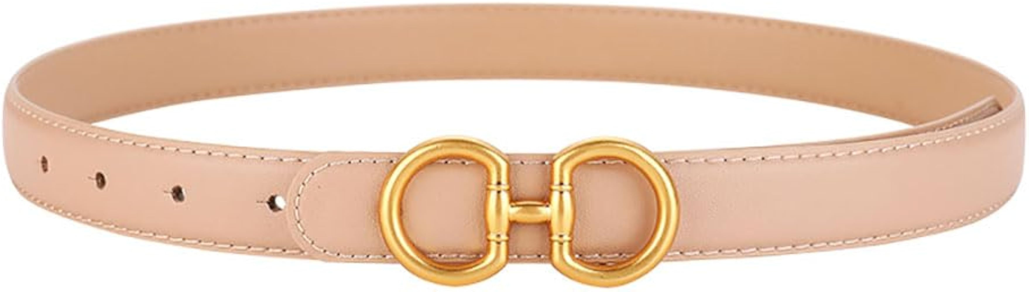Women Leather Belt for Dresses, Classic Buckle Design Jeans Belt for Pants in Gold Buckle Belt | Amazon (US)