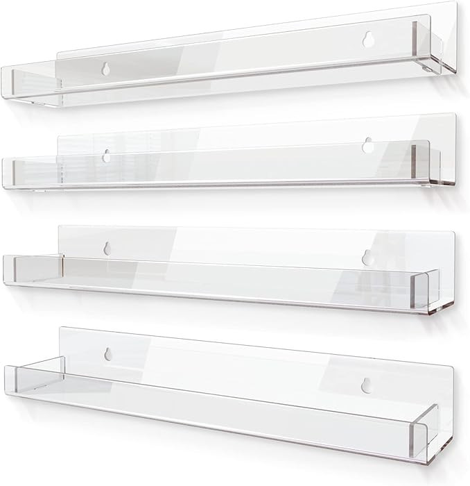 4 Pack 15 Inch Clear Acrylic Shelves, Clear Kids Floating Bookshelf for Kids Room, Modern Nail Po... | Amazon (US)