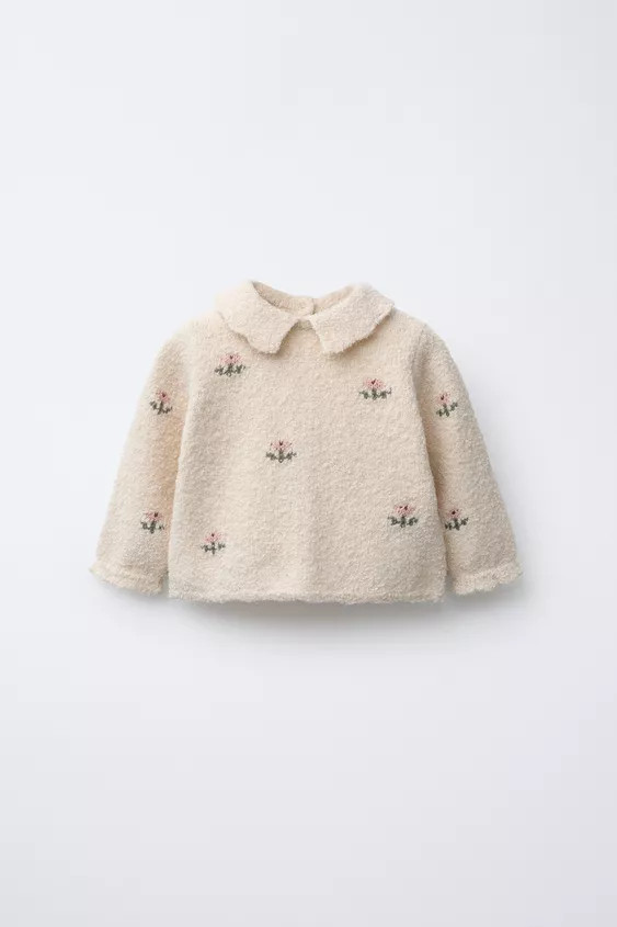 FLORAL EMBROIDERY KNIT SWEATER | Zara US