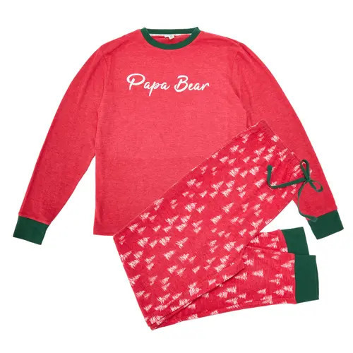 DEARFOAMS 2 Piece Papa Bear Holiday Pajama Set in Red at Nordstrom, Size X-Large | Nordstrom