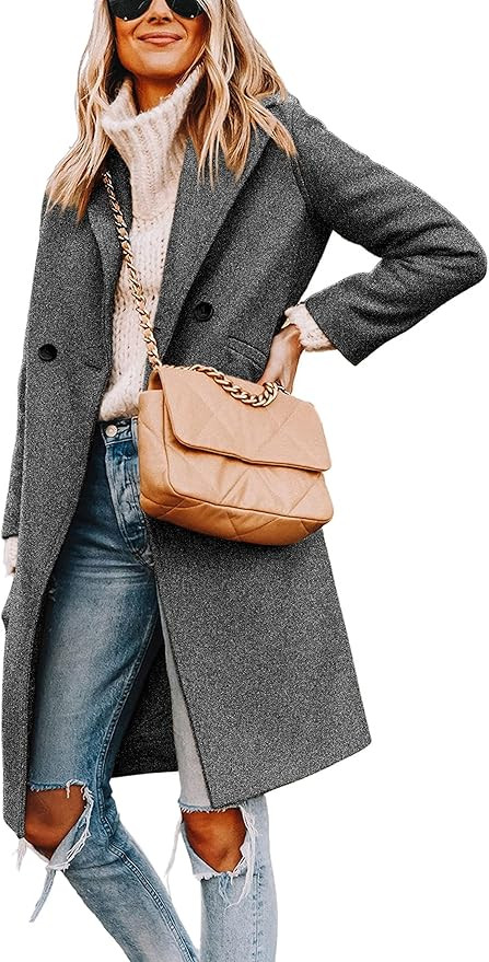 Hooever Women's Winter Wool Coat Casual Notch Lapel Single-Breasted Peacoat | Amazon (US)