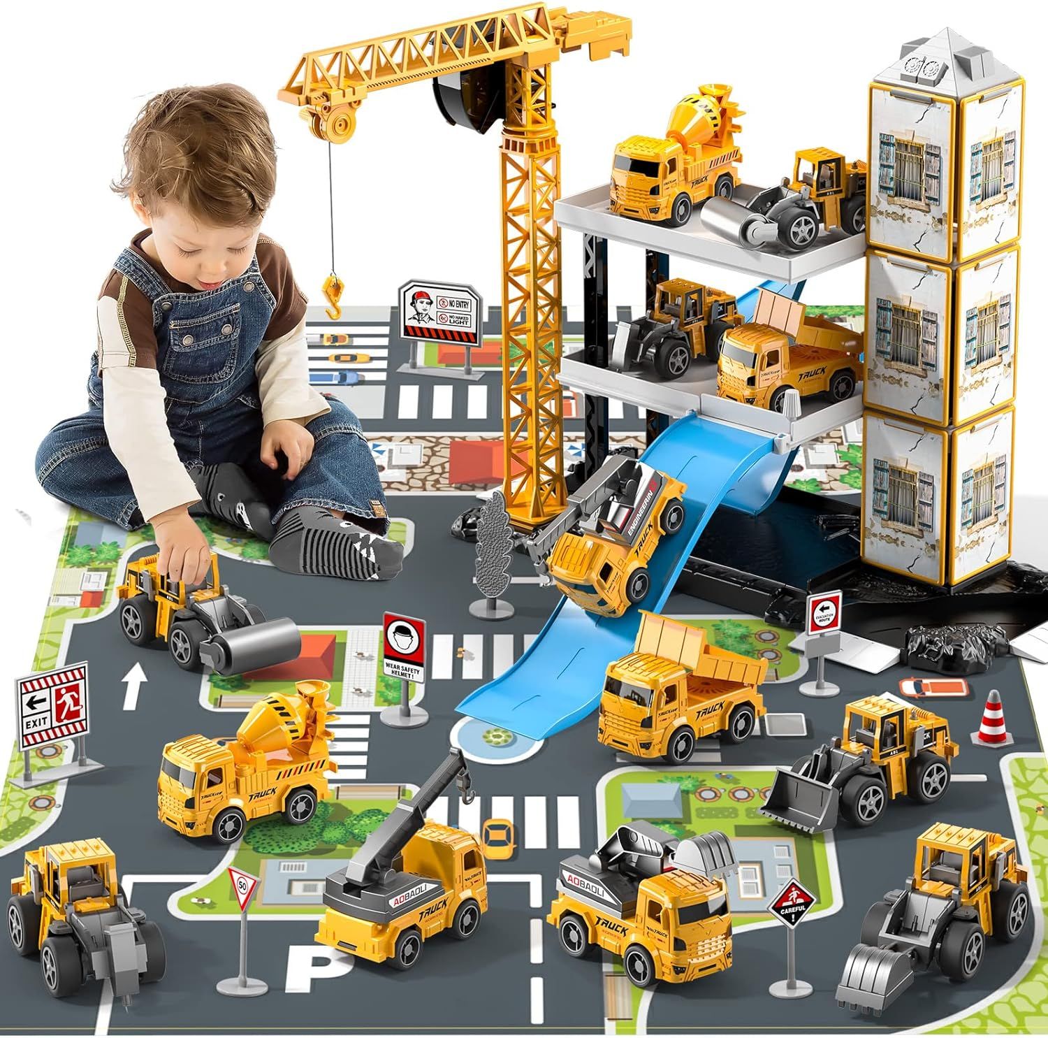 TEMI Construction Truck Toys for 3 4 5 6 Year Old Boys, 60PCS Kids Engineering Trucks Vehicle w/T... | Amazon (US)