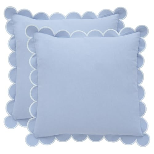 BEBE BASK Blue Scalloped Pillow Cover - Set of 2-18 x 18 Inch - Scallop Pillow Cover - Scalloped Pillows - Scallop Pillows - 100% Cotton - Grandmillennial Style (Sky Blue/White) | Amazon (US)