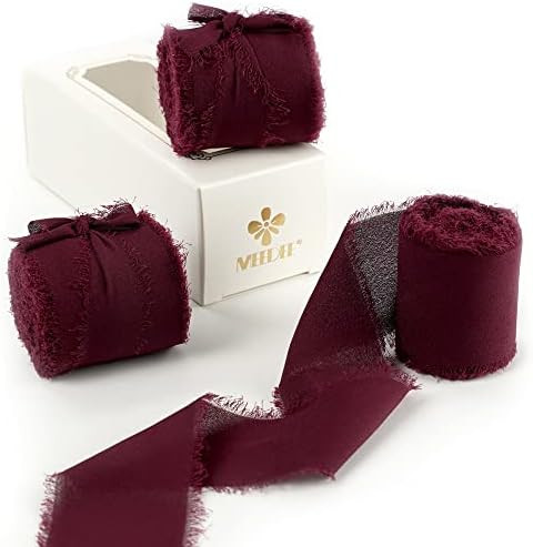 MEEDEE Chiffon Ribbon Handmade Fringe Silk Ribbon 2" x 7 Yards Burgundy Chiffon Ribbon Perfect fo... | Amazon (US)