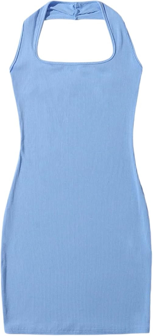 SOLY HUX Women's 2022 Summer Halter Sleeveless Ribbed Knit Bodycon Y2K Party Club Mini Dresses | Amazon (US)