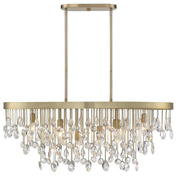 Livorno 36"W Noble Brass Crystal 8-Light Linear Chandelier - #92V04 | Lamps Plus | Lamps Plus
