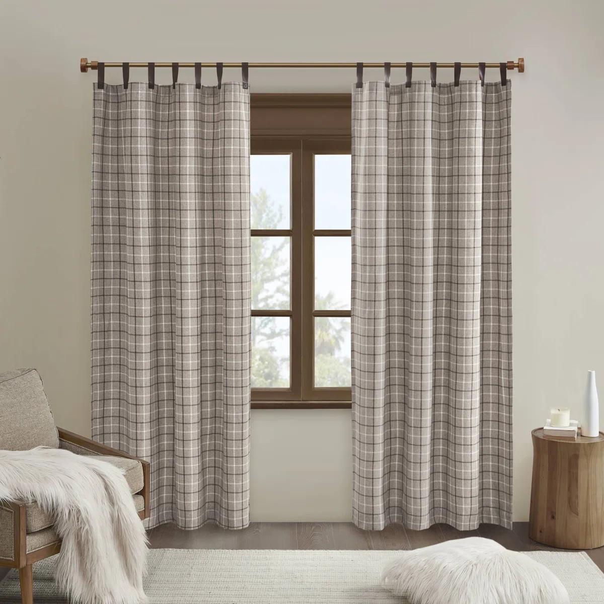Anaheim Plaid Faux Leather Tab Top Single Curtain Panel with Fleece Lining | Wayfair North America