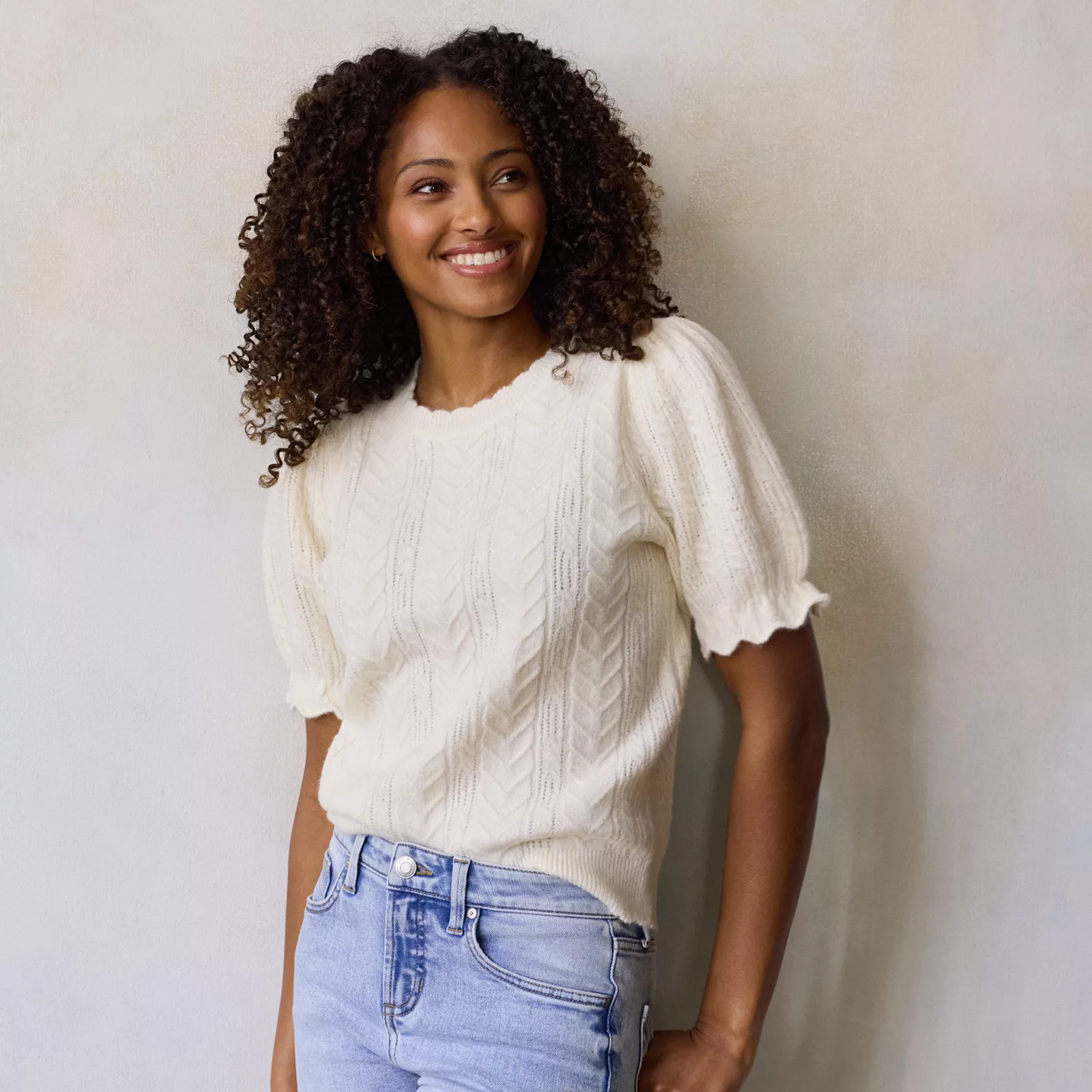 Women's LC Lauren Conrad Short Sleeve Pointelle Sweater | Kohl's