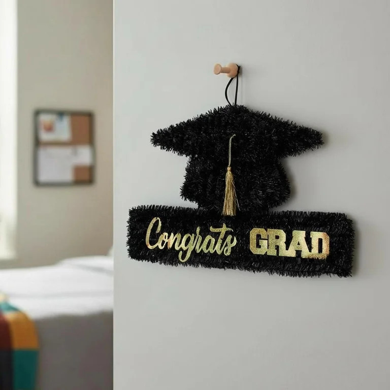 Congrats Grad Hanging Tinsel Decoration, Black and Gold, Graduation by Way To Celebrate | Walmart (US)