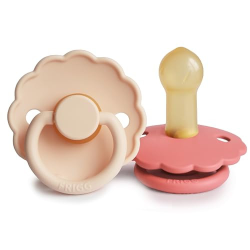 FRIGG Daisy Natural Rubber Baby Pacifier | Made in Denmark | BPA-Free (Pink Cream/Poppy, Size 2) 2-Pack | Amazon (US)