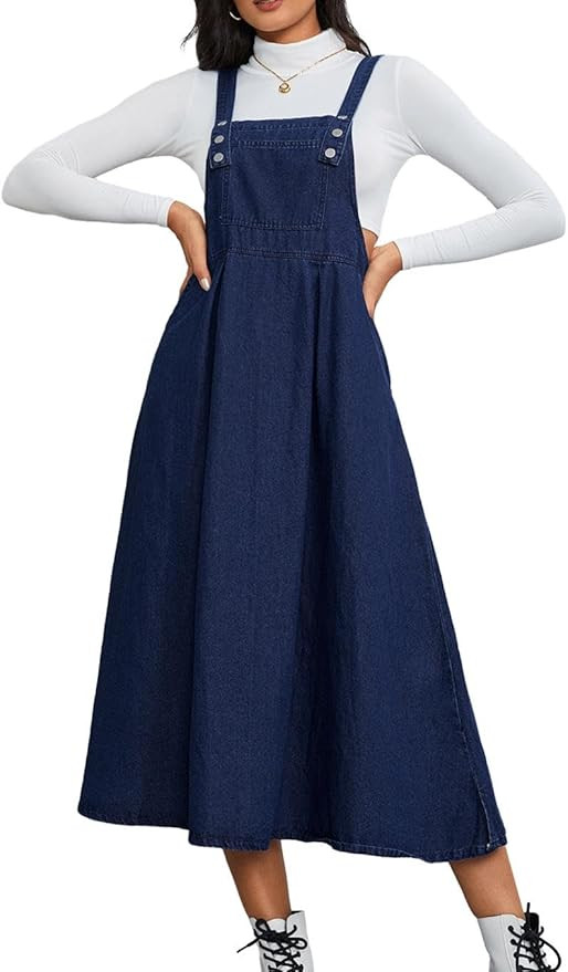Milumia Women's Casual Denim Overall Dress Sleeveless Flowy Baggy Long Jean Jumper Dresses | Amazon (US)