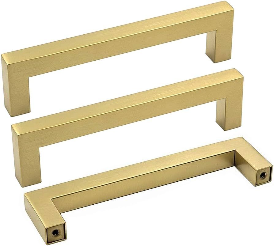 goldenwarm 5 Inch Gold Cabinet Pulls 10 Pack Brushed Brass - LSJ12GD128 Gold Cabinet Handles Squa... | Amazon (US)