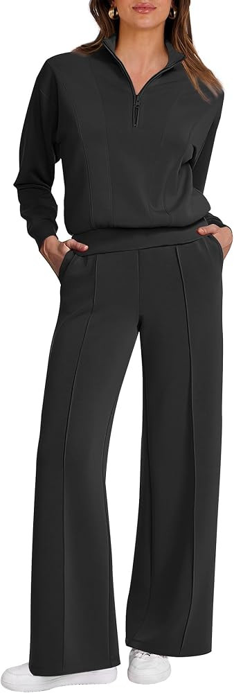 Caracilia 2 Piece Outfits for Women Fall Sweatsuits Oversized Half Zip Sweatshirt Sweatpant Match... | Amazon (US)