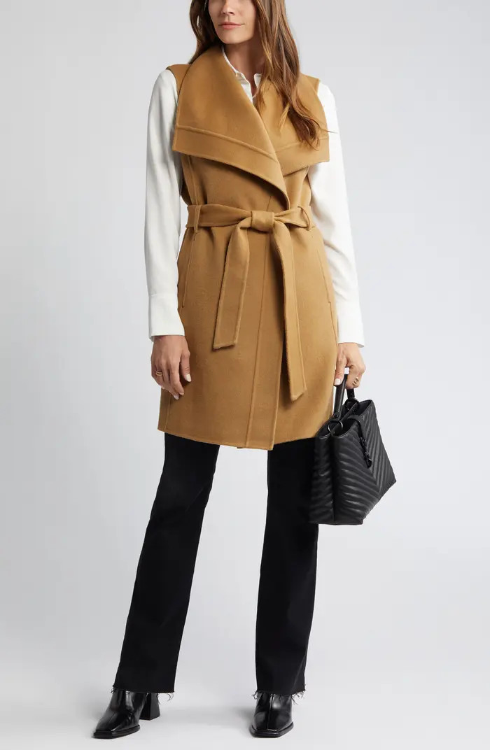 Michael Kors Tie Belt Oversize Wool Blend Vest | Nordstrom | Nordstrom