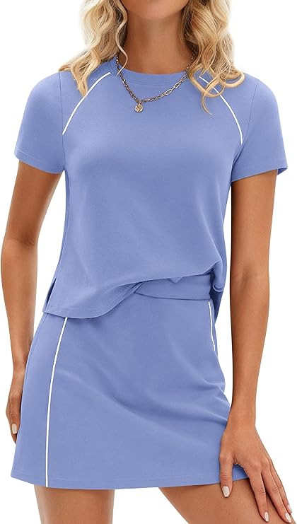 PRETTYGARDEN Women's 2026 Summer 2 Piece Skirt Sets Short Sleeve Shirts Tops Skorts Matching Work... | Amazon (US)