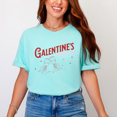 Galentine's Social Club Glitter - Women's Garment Dyed Graphic T-Shirt | Target