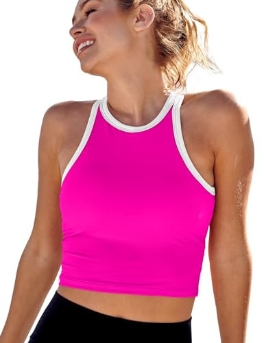 Womens Sports Bra Workout Crop Top Padded Yoga Gym Tank Sleeveless Running Shirts Racerback | Amazon (US)