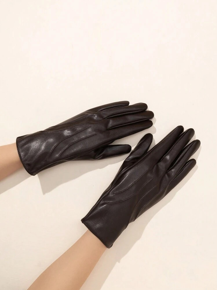 1 Pair Women's Winter Warm Fashionable PU Leather Gloves With Thermal Lined, Windproof, Waterproo... | SHEIN