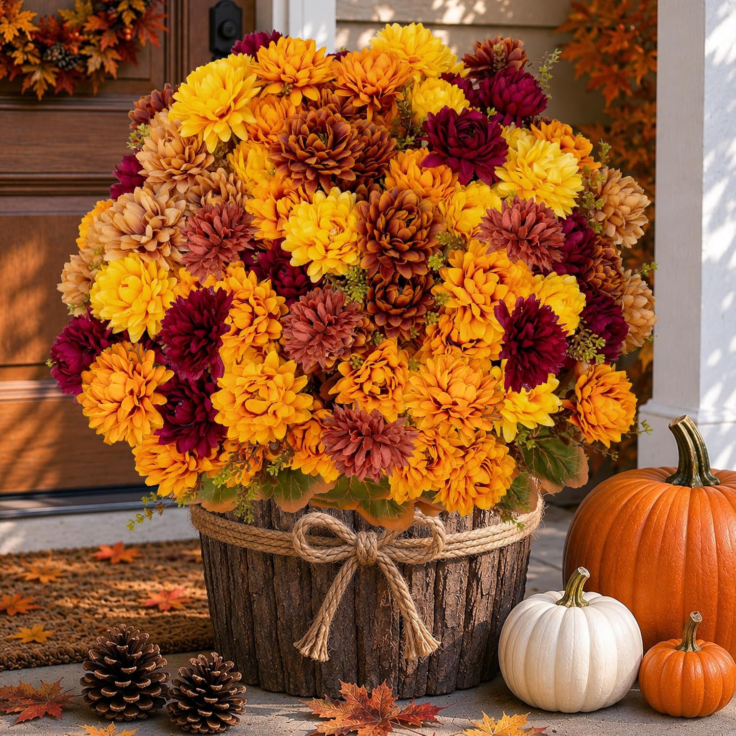 AXYLEX Artificial Mums for Outdoors, 12 Bundles Fake Fall Flowers (Multi) | Amazon (US)