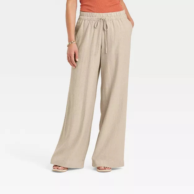 Women's High-Rise Wide Leg Linen Pull-On Pants - A New Day™ | Target