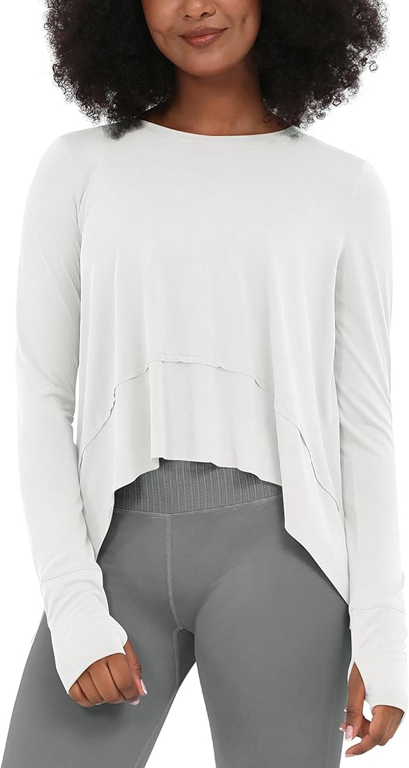 ODODOS Soft Modal Long Sleeve Crop Top for Women with Thumb Hole Athletic Gym Workout Cropped Yog... | Amazon (US)