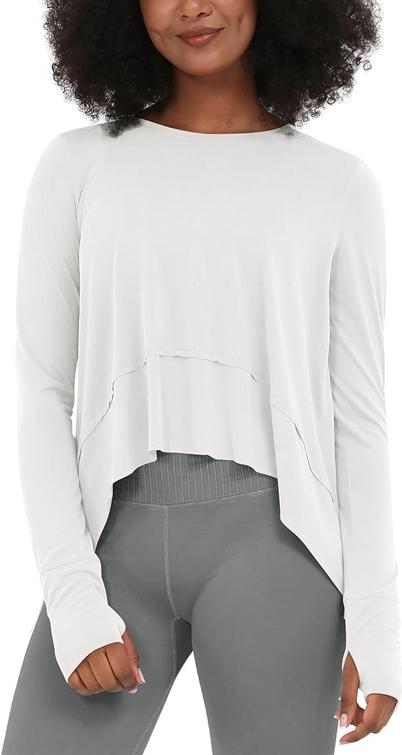Long Sleeve Tee for Women with Thumb Hole Athletic Gym Workout Crop Tops Yoga Shirts | Amazon (US)