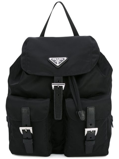 Prada Logo Plaque Nylon Backpack - Farfetch | Farfetch (UK)