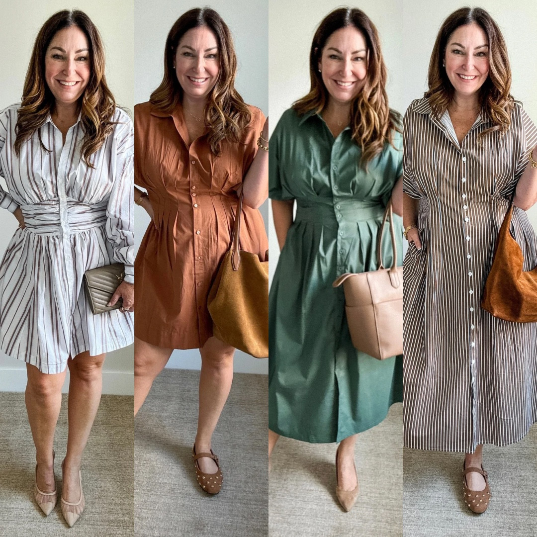 Shirt Dresses I’m loving for fall! 

- Stripe Short Dress wearing Large plus this weekend get and EXTRA 40% off
- Brown dress runs more burnt orange tts, L 
- Green Midi Dress runs more sage tts, large
- Brown Stripe dress wearing XL but too big stay tts 



#Over40Style #MidsizeStyle #FallDresses #shirtdress #work-dress 

#LTKSeasonal #LTKMidsize #LTKOver40

#LTKSeasonal #LTKMidsize #LTKOver40