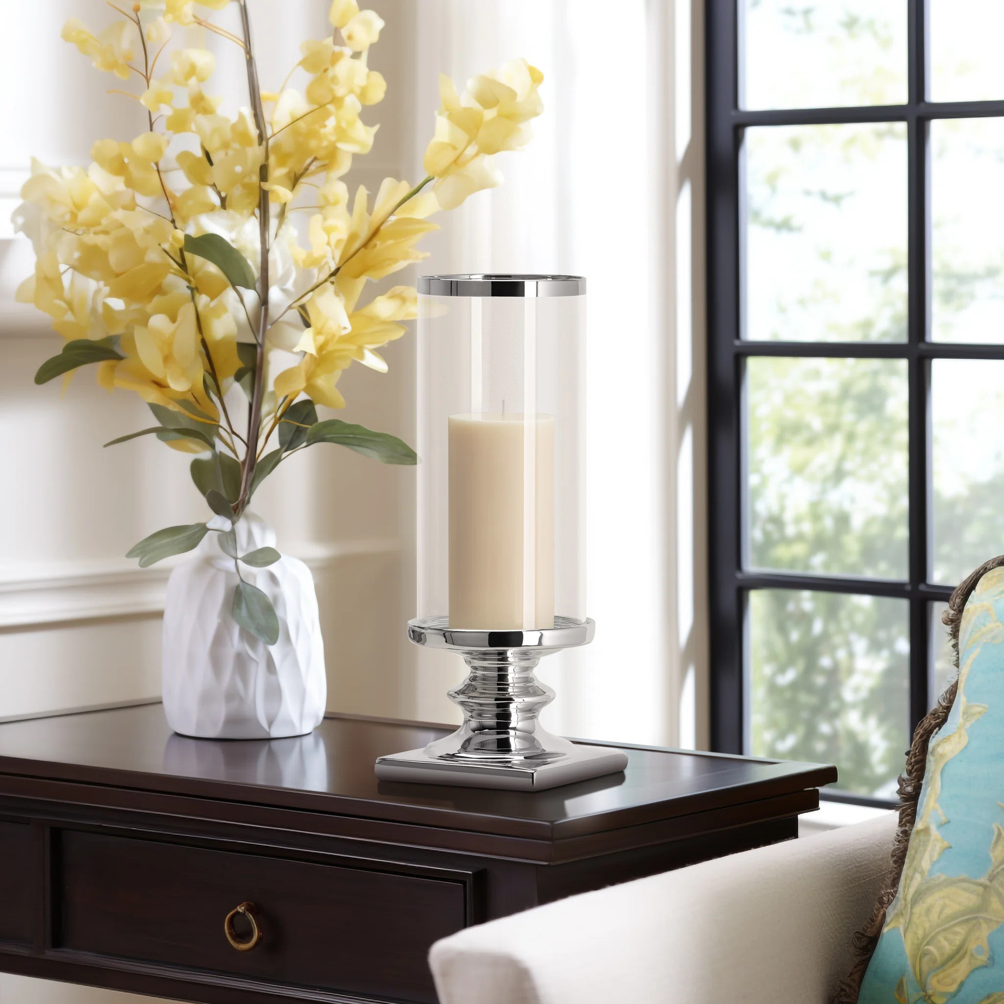 14" Glass Hurricane Ceramic Pillar Candle Holder Stand | Wayfair North America