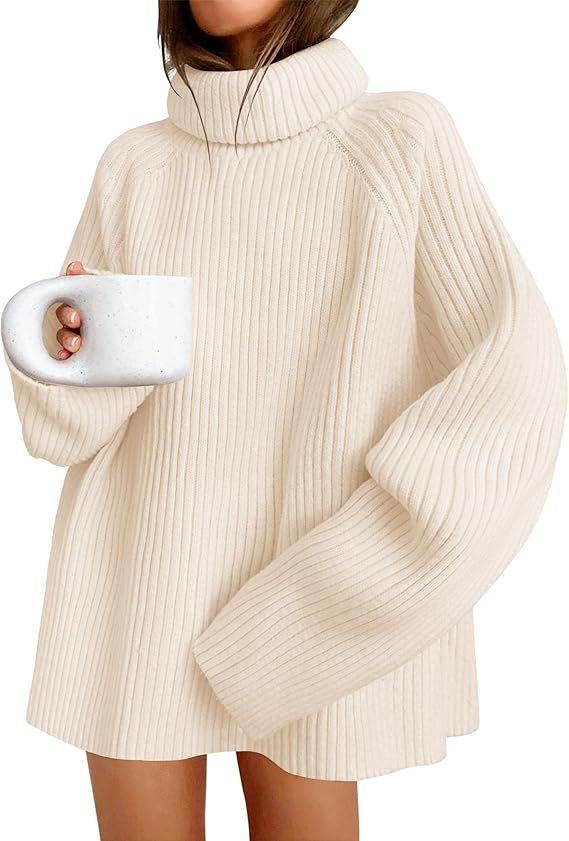 ZESICA Women's 2023 Winter Sweaters Oversized Turtleneck Long Sleeve Chunky Knitted Tunic Pullove... | Amazon (US)