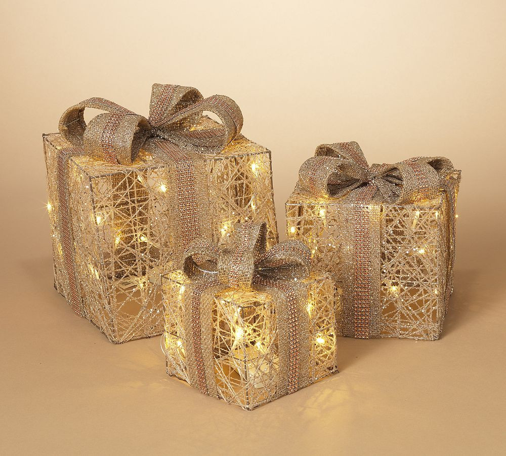 Lighted Gold Gift Boxes - Set Of 3 | Pottery Barn (US)