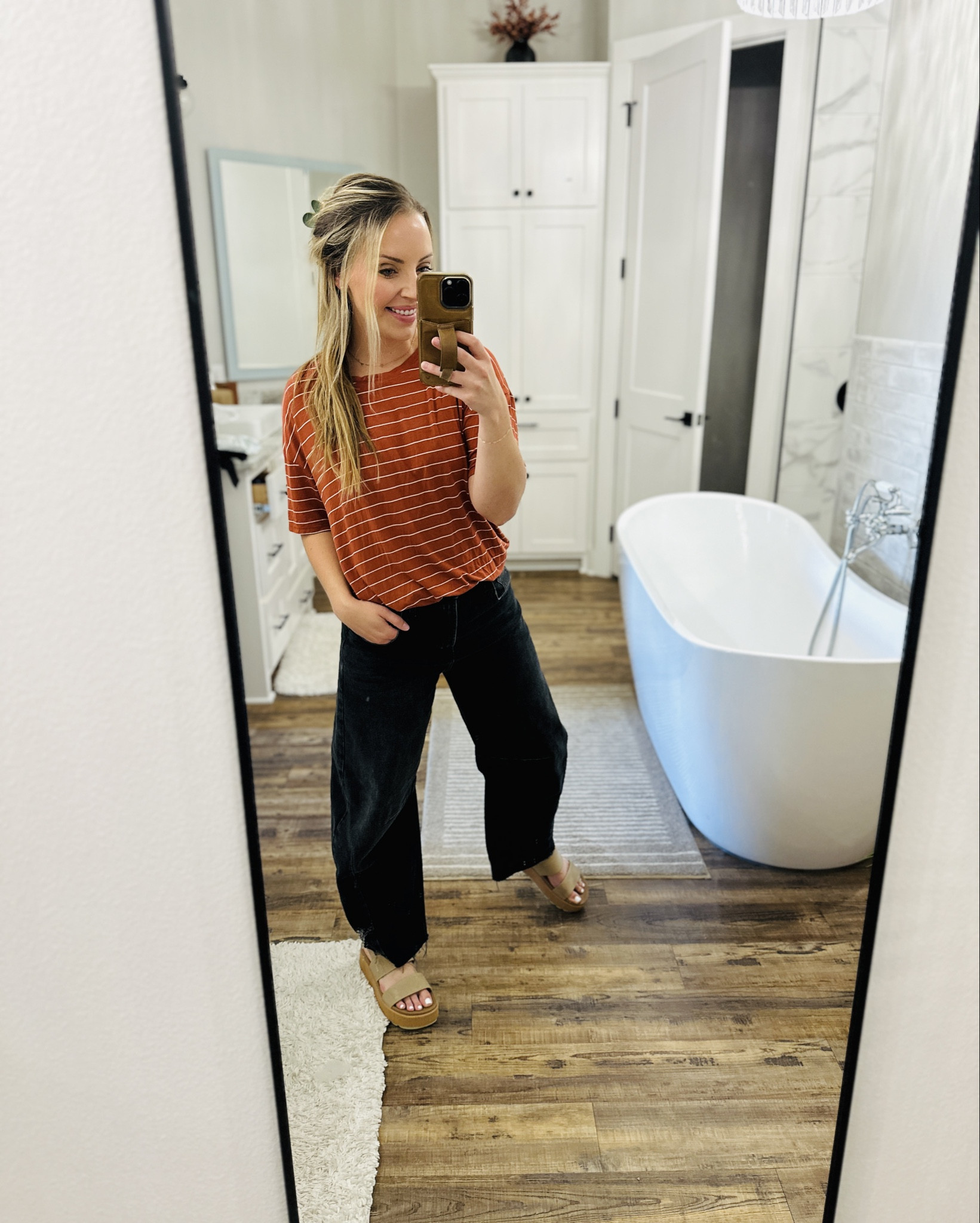 Fall Style Finds 🍂 

🤎Hair - this flower clip is a hair fav! Comes in a variety of colors. @amazon 
Follow me on IG to see the tutorial for an easy hair hack to get your clip perfect every time! 

🤎Shirt- this top is from @Walmart. I got it last year. I couldn’t find this exact color, but they have other solid colors to choose from. This style is my favorite and I recommend grabbing it in every color! Linked a few favs below! (I size up to a Medium)👇🏻 

🤎Pants - never thought I’d be a fan of the barrel jeans, but everyone needs a pair in black! Much cuter than I was expecting & obviously comfortable too!👏🏻 (TTS I am a size 4 in jeans)

🤎Shoes - I said it once and I’ll say it again- if you don’t own a pair of @reef sandals you are missing out. Never in my life have my feet felt so comfortable. The best brand of shoes, hands down! 

#falloutfit #LTKShoes #hairinspo 

#LTKFindsUnder100 #LTKWorkwear #LTKStyleTip