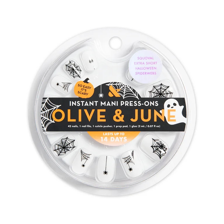 Olive & June Instant Mani Extra Short Squoval Press-on Nails, Halloween Spiderwebs, 42 Pieces | Walmart (US)