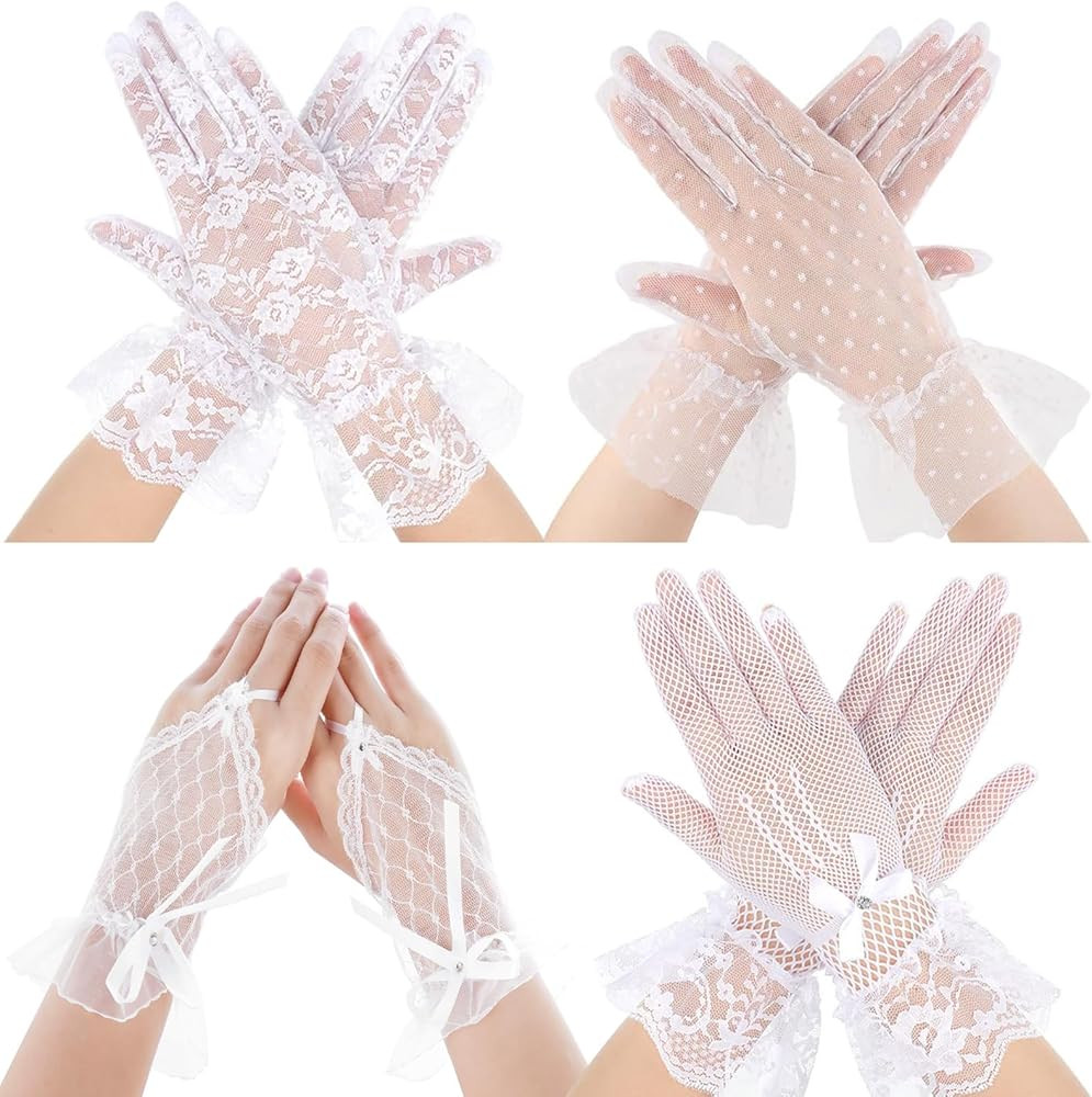 4 Pairs Lace Gloves for Women, Short Lace Mesh Gloves Tulle Border, Elegant Tea Party Gloves, Wed... | Amazon (US)