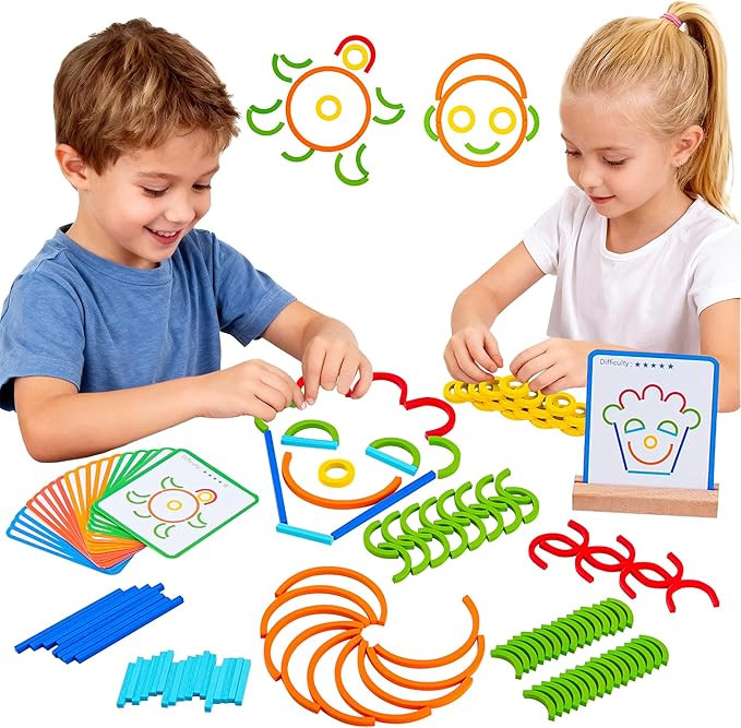 Montessori Smart Sticks and Rings Set with Challenge Cards, 120PCS Creative STEM Kit with Wooden ... | Amazon (US)