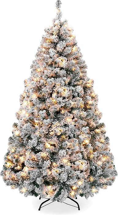 Best Choice Products Pre-Lit Artificial Christmas Tree, 6ft Snow Flocked Design Pine Tree, Full A... | Amazon (US)