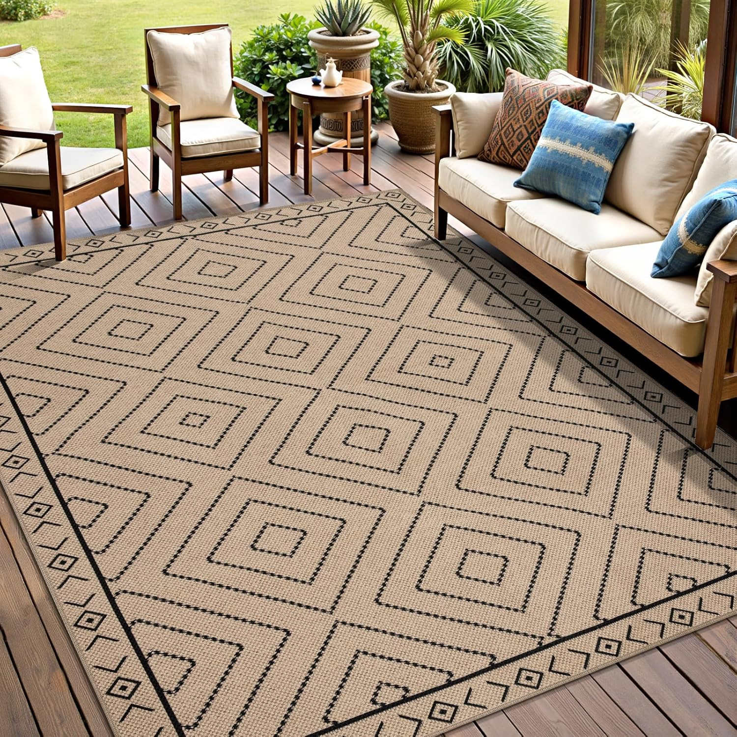 Tangsoo Modern Easy Jute Rug 5x7 Large Washable Area Rug for Dining Room,Geometric Ultra Thin Non... | Amazon (US)