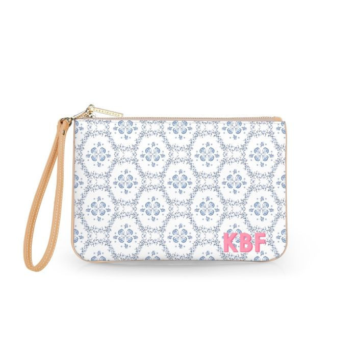 Everyday Essentials Pouch with Wristlet - Fenwick Fields Monogram Stripe | Barrington Gifts