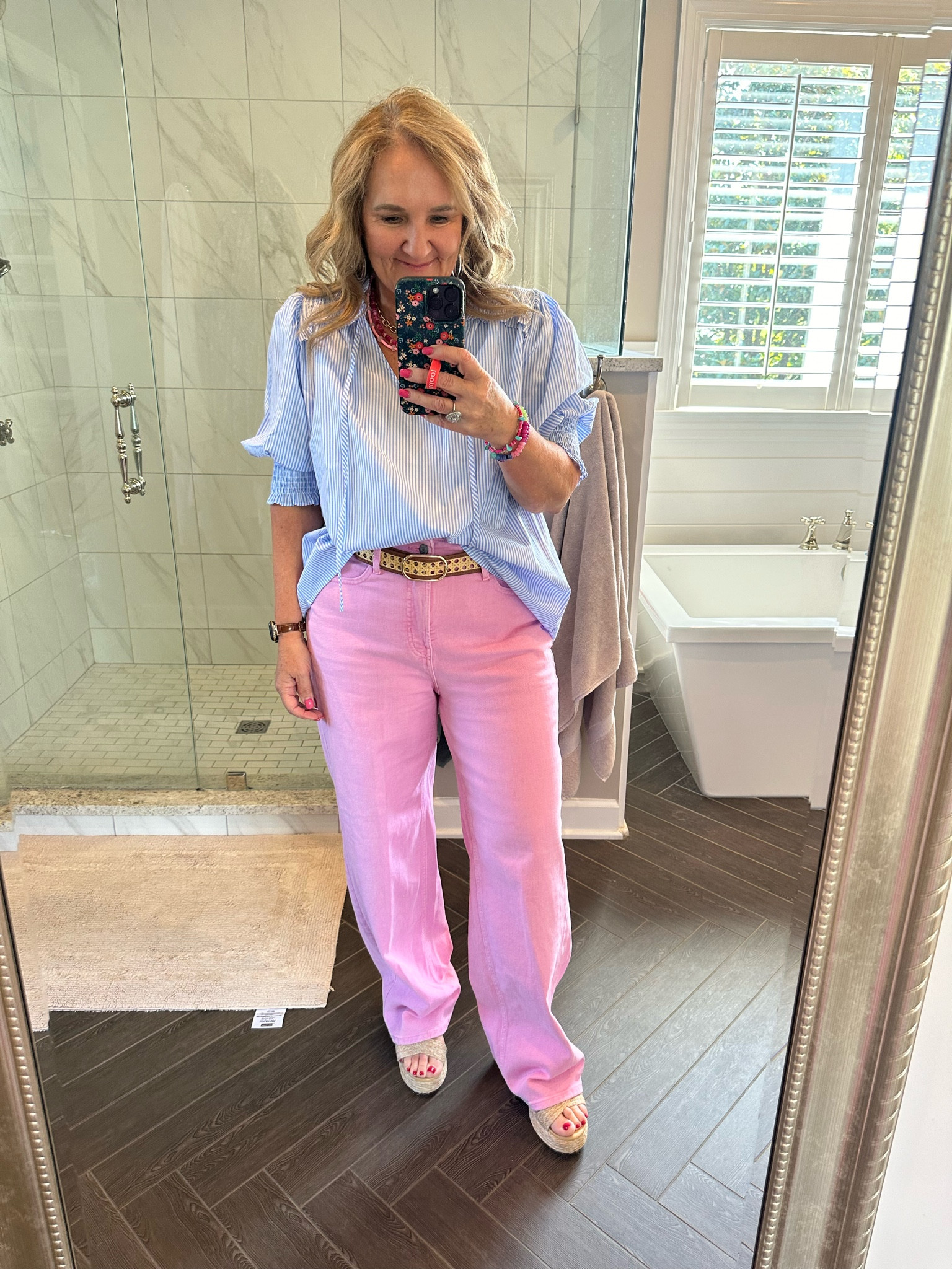Pink jeans! Also come in other colors! I am wearing a size 31

This blouse is so pretty so feminine and perfect for summer. I am wearing a size large and it is roomy use my code, Nanette15, for 15% off your shop Avara order. 

#LTKMidsize #LTKFindsUnder100 #LTKOver40