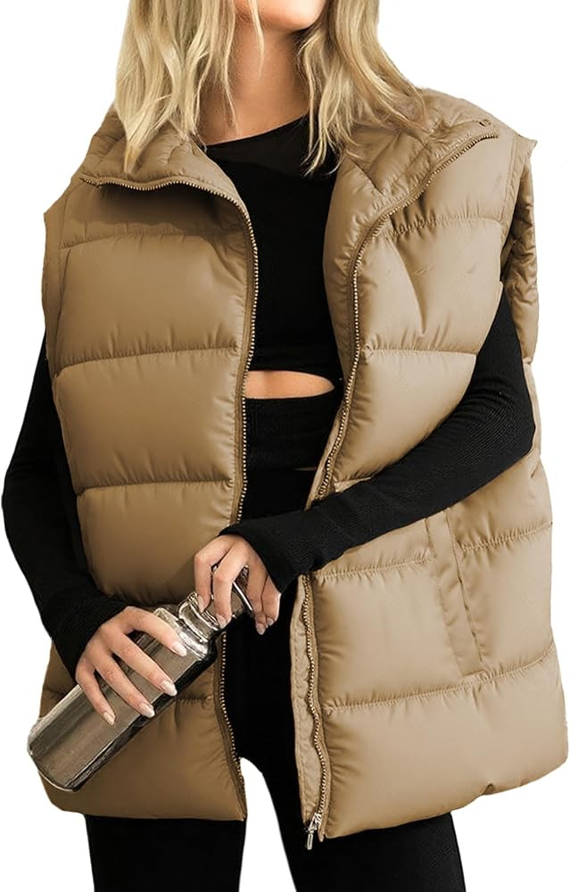 Huaqiao Women's Quilted Puffer Vest Stand Collar Sleeveless Coat Zipper Winter Gilet Jacket | Amazon (US)