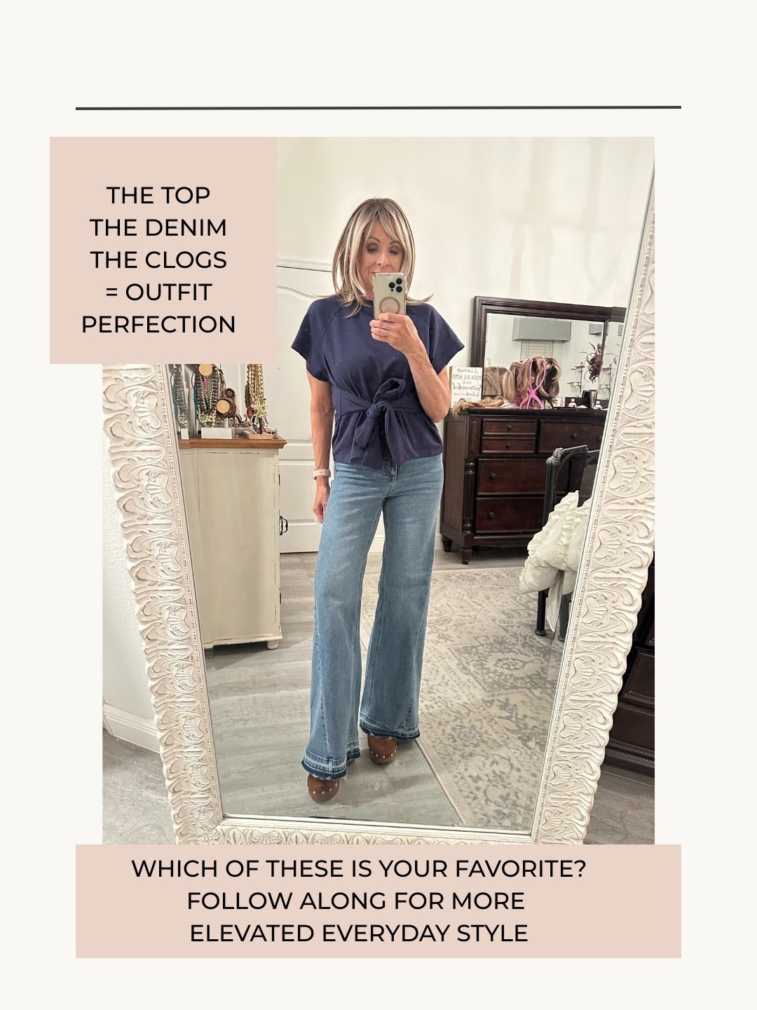 This whole outfit is amazing! It’s all budget friendly but delivers high style! From the $25 denim to the under $30 clogs, you’ll want it all. #styleover40 #elevatedcasual #midlifewoman 

#LTKootd #LTKOver40