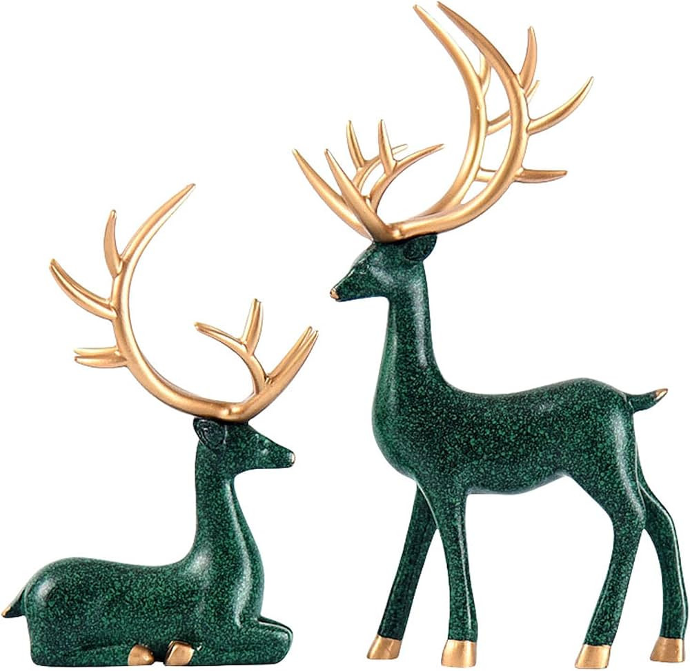 2Pcs Christmas Reindeer Figurines Decorations Resin Sitting & Standing Deer Statues Elk Figurine ... | Amazon (US)