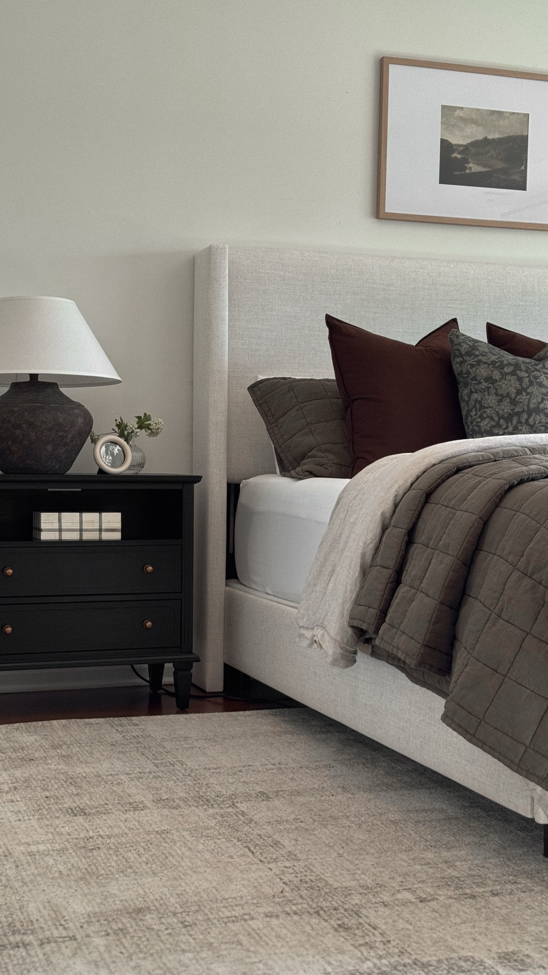 Charging nightstand, Wayfair find, bedroom furniture, moody bedroom, bedroom decor, primary bedroom, bedding, black nightstand 

#LTKHome